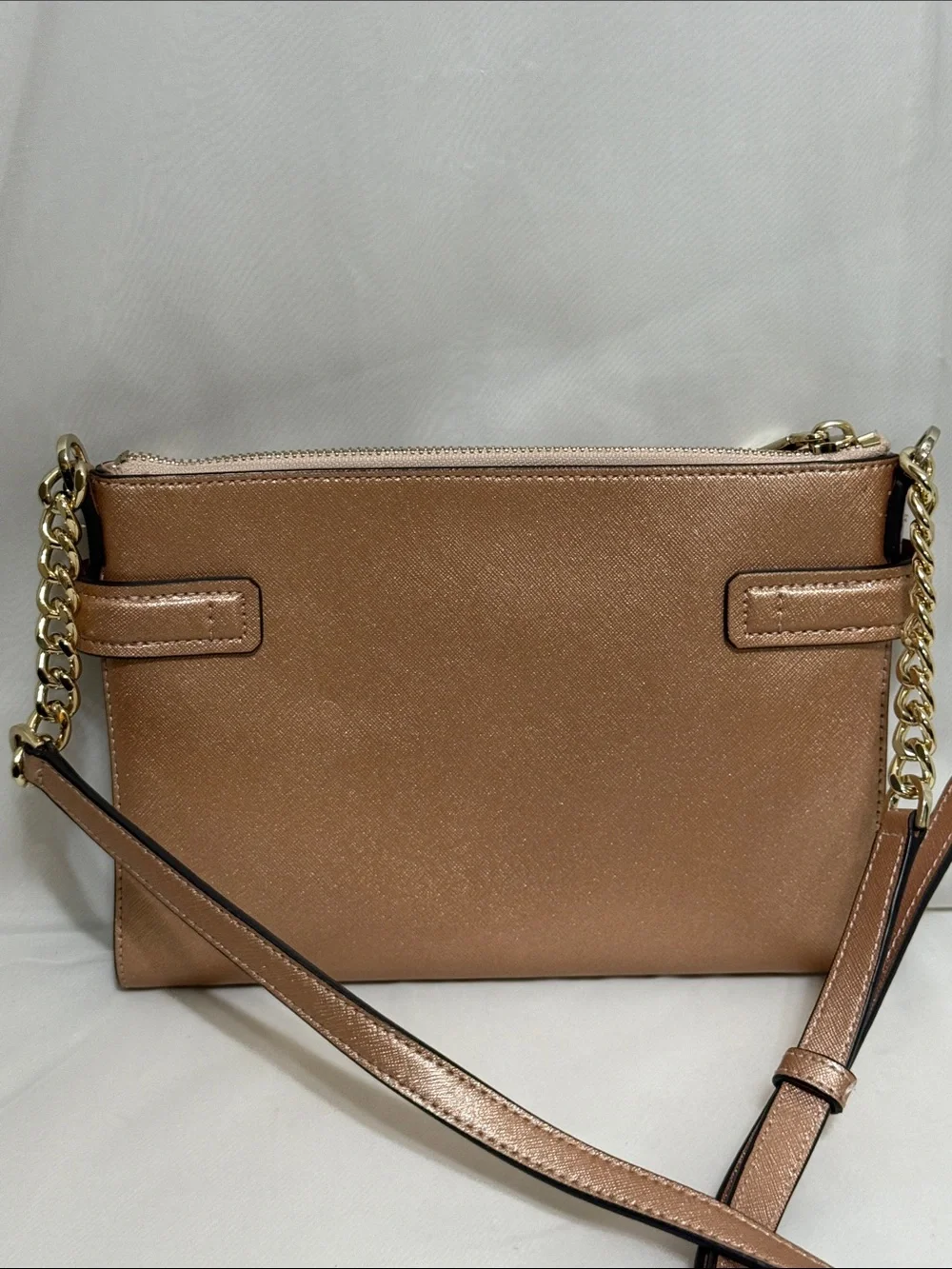 Michael Kors Karla Metallic Leather East West Crossbody In Ballet/Rose Gold
